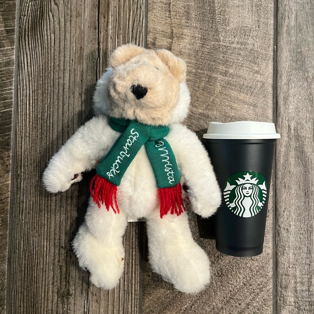 1998 Vintage Starbucks Bearista Plush with Green and Red Scarf